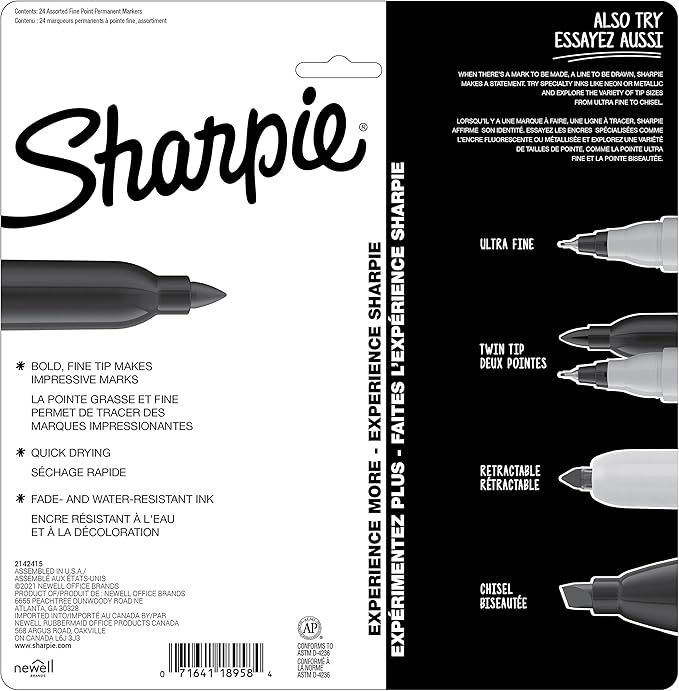 Sharpie Permanent Markers Fine Point Featuring Mystic Gem Color Markers Assorted 24 Count