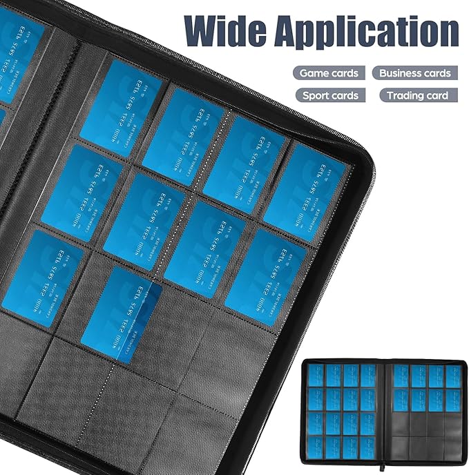 Card Binder 16 Pocket with Zipper, 1024 Pockets Trading Card Holder Book, Premium PU Cover Zip Folder Binder, Side Loading Carrying Case Binder Album for TCG, MTG, Sports Cards, Game Cards