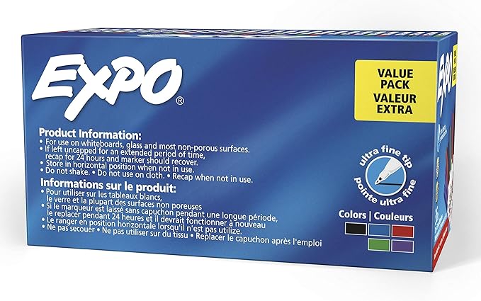 EXPO Dry Erase Markers, Low Odor Ink, Assorted Colors, Ultra Fine Tip, 36 Count - For Whiteboards, Home, Office Essentials, School, Teacher Supplies