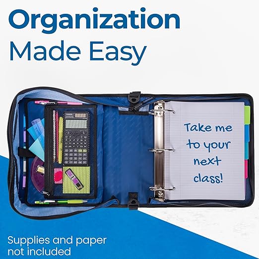 Case-it Mighty Zip Tab School Zipper Binder | 3-Inch O-Rings, 600-Sheet Capacity, 5-Subject Expanding File Folder, Multiple Pockets & Storage Organizer, Shoulder Strap | D-146 Desert Night