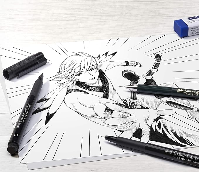 FABER-CASTELL 167132 PITT Artist Manga Drawing Pens, Black, 4-Pack