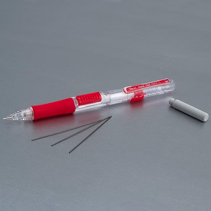 Pentel QUICK CLICK Mechanical Pencil (0.5mm), Red Barrel, Box of 12 Pencils (PD215B)