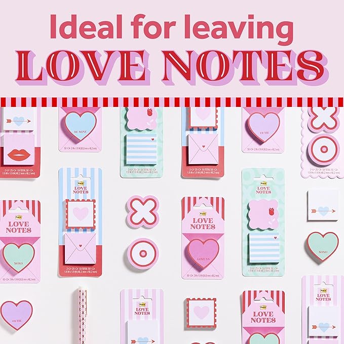 Post-it Notes, Heart Shape, Assorted Colors, 2.6x2.6 in, 2 Pads, 75 Sheets/Pad (7350-HRT)