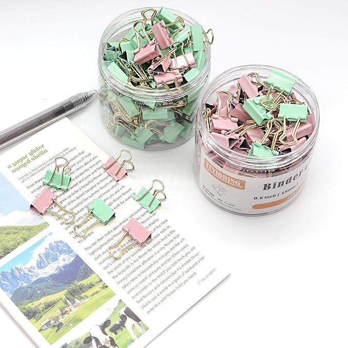 YCVIORING Mini Binder Clips, 100 Pack, Light Pink, 15mm (5/8 inch), Office, Home, School, Crafts, Tempered Steel, Modern Style