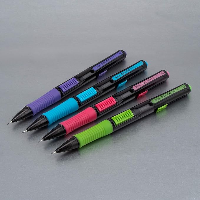 Pentel Quick Click Pop Mechanical Pencil, (0.7mm) Medium 2B Lead, Black Barrel W/Pink Trim Box of 12 (PD217AP)