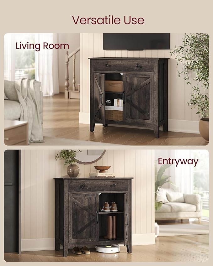 VASAGLE LIRY Collection - Buffet Cabinet, Coffee Bar Cabinet with a Drawer, Adjustable Shelf, Sideboard Storage with Cable Hole, Drawer Divider, Taupe Brown UBBK341TA01S