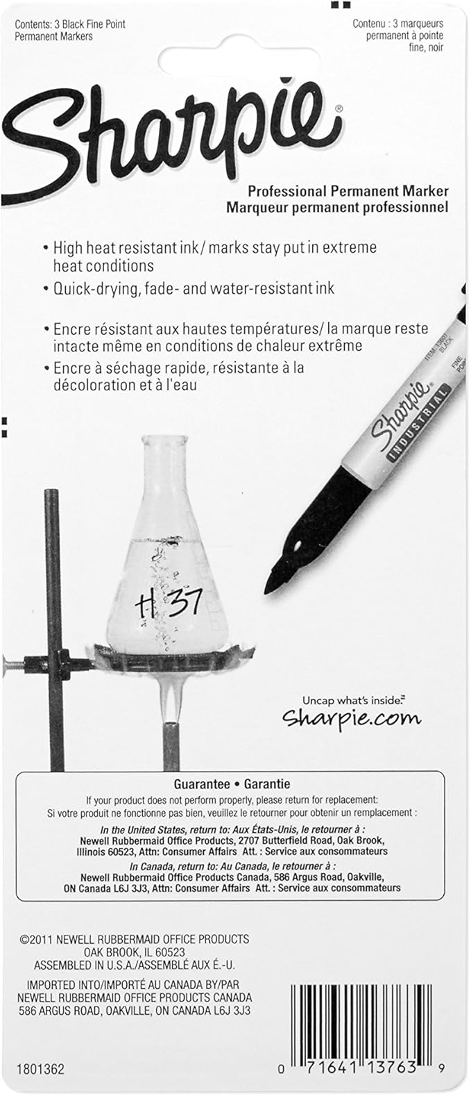 SHARPIE 13763PP Industrial Fine Point Permanent Marker, Withstand Up To 500F, Designed for Industrial and Laboratory Users, Black Color, 1 Blister with 3 Markers (Pack of 2)