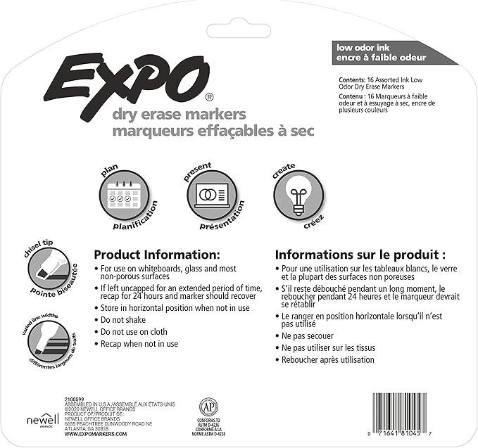 EXPO Dry Erase Markers, Low Odor Ink, Assorted Colors, Chisel Tip, 16 Count - Whiteboard, Calendar, Organization, Essential Supplies for Office, School, Classroom, Teachers