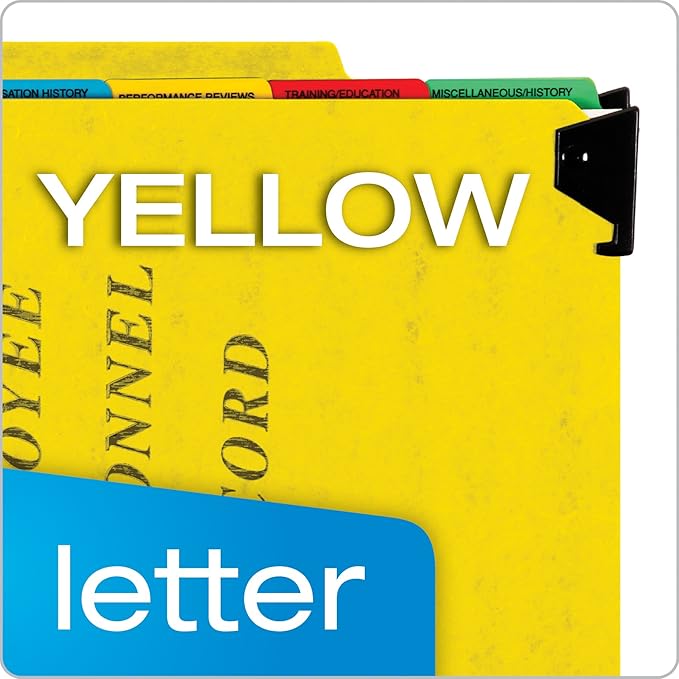 Pendaflex SER2YEL Personnel Folders, 1/3 Cut Hanging Top Tab, Letter, Yellow