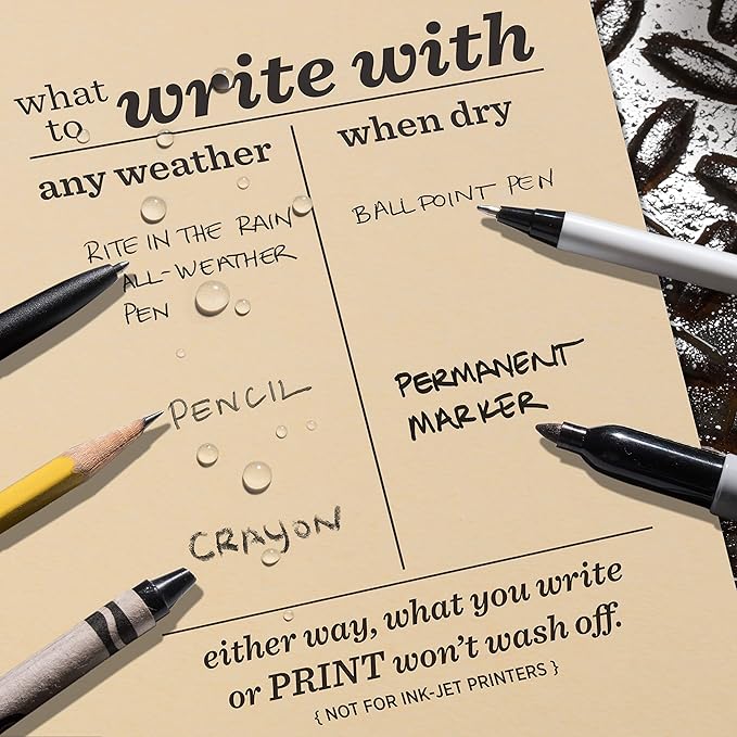 Rite In The Rain Weatherproof Bulk Copier Paper, 8.5" x 11", 20# Tan, 500 Sheet Pack (No. 208511T)