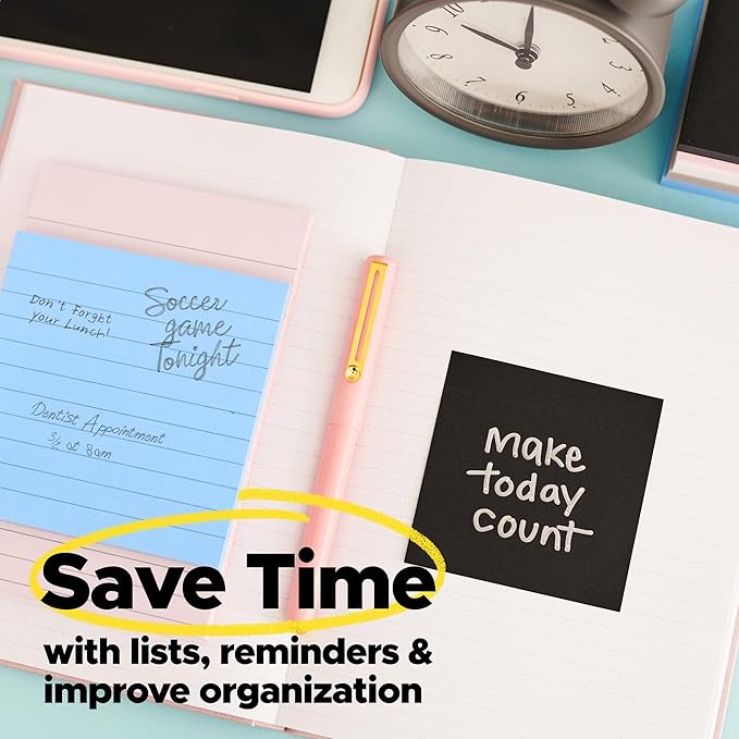 Post-it Super Sticky Notes, 4 Lined Sticky Note Pads, 4 x 4 in., School Supplies, Office Products, Sticky Notes for Vertical Surfaces, Monitors, Walls and Windows, Simply Serene Collection