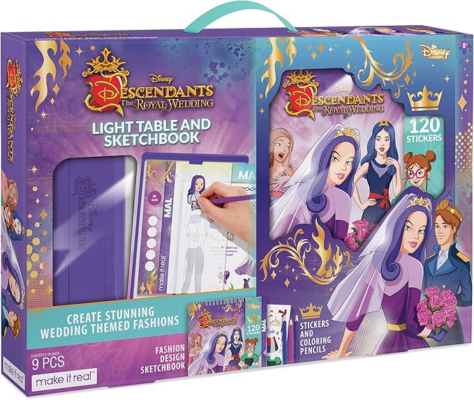 Make It Real - Disney Descendants Royal Wedding Sketchbook with Tracing Light Table. Fashion Design Tracing and Drawing Kit for Girls