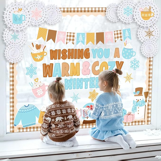 Eersida Spring Bulletin Board Decorations with Paper Fans St Patricks Day 3D Classroom Bulletin Board Christian Easter Flower Bunny Cutouts School VBS Library Church Window Wall Decor(Hot Cocoa)