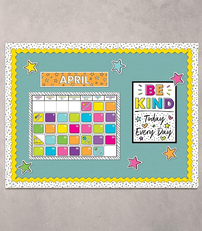 Carson Dellosa Kind Vibes 129 pc Set Wall Calendar, Monthly Headers, Birthdays, Holidays, Number Cover Ups, Motivational Poster, Star Cutouts, and More for Bulletin Board and Classroom Decor