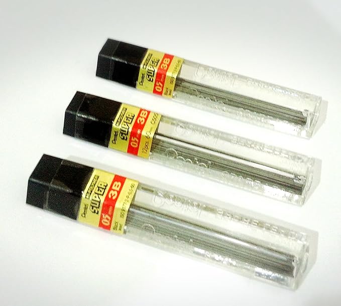 Pentel Lead Refills 0.5mm 3B, Black, 12 Leads per Tube (C505-3B) pack of 3