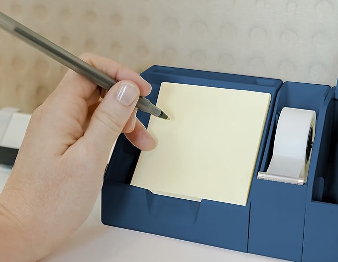 Bostitch Office Sticky Note Holder + Business Card Stand, Includes Pen Holders, Blue