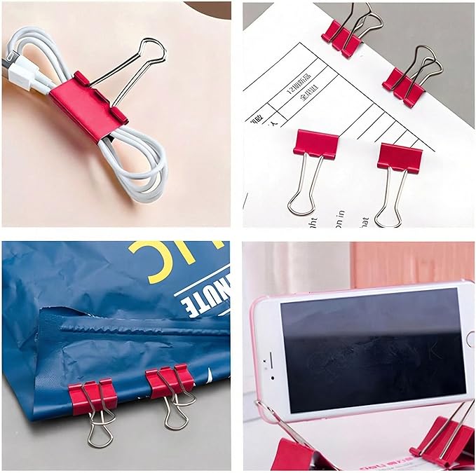 130 Pack Red Binder Clips Assorted Sizes, Large Medium Small Mini 4 Sizes Mix, Paper Clamps Metal Paper Clips Set for Office School Home Business Supplies