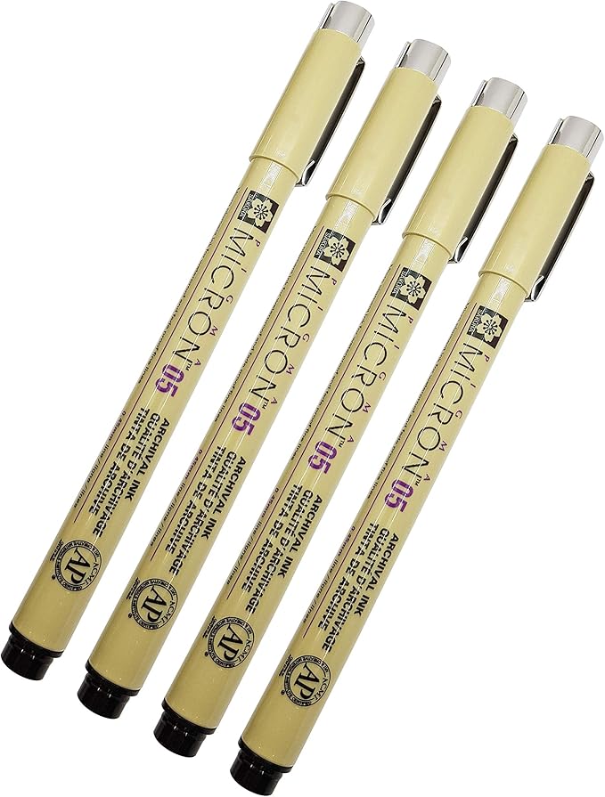Sakura Pigma Micron 05 Black Pen 0.45mm Line Width Pack of 4 (05)