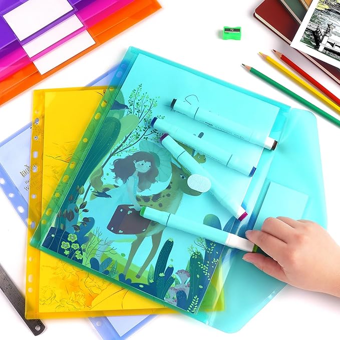 Tamaki 6 Pack Binder Pocket Folders, Binder Folders with Pockets for School Supplies, Letter Size, 11 Holes, Colorful