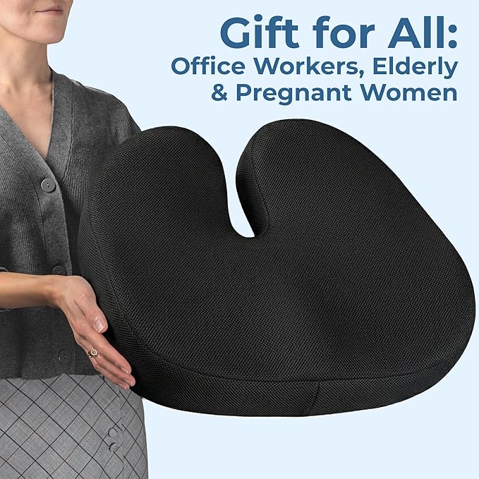 5 STARS UNITED Seat Cushion for Tailbone Pain Relief โ Memory Foam Cushion for Coccyx, Hip, Sciatica & Post-Surgery Recovery โ Wheelchair, Car, Desk, Gaming & Office Chairs, Black, XX-Large