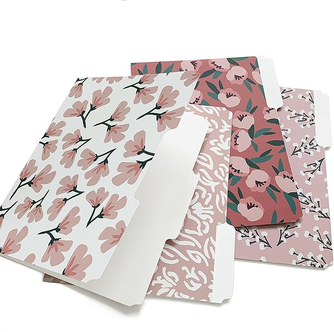 Cute File Folders, Set of 12 3-Tab Letter Size Decorative File Folders Boho Colored Manilla 8.5 x 11 Filing – Pretty Designer Home Office School Supplies (Blossom)