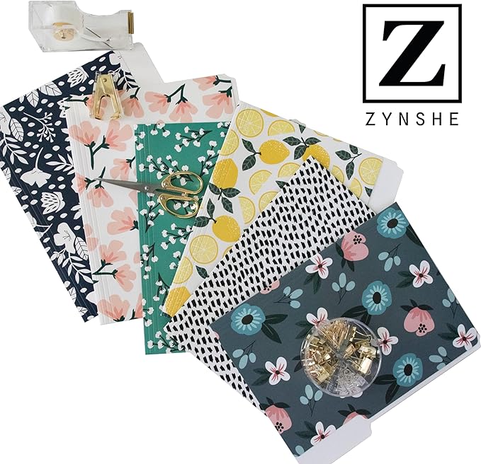 Cute File Folders, Set of 24 3-Tab Letter Size Decorative File Folders Boho Colored Manilla 8.5 x 11 Filing – Pretty Designer Home Office School Supplies (Mesmeric)