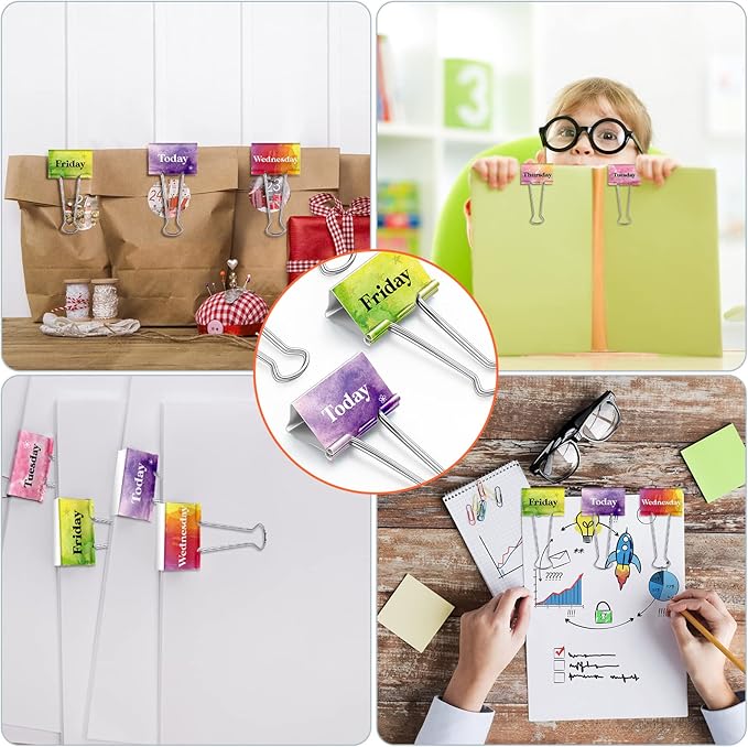 Tenare 6 Pieces Teacher Essentials Large Binder Clips 2 Inches Teacher Binder Paper Clips Office Back to School Gifts Classroom Supplies Management Supplies(Watercolor Style)