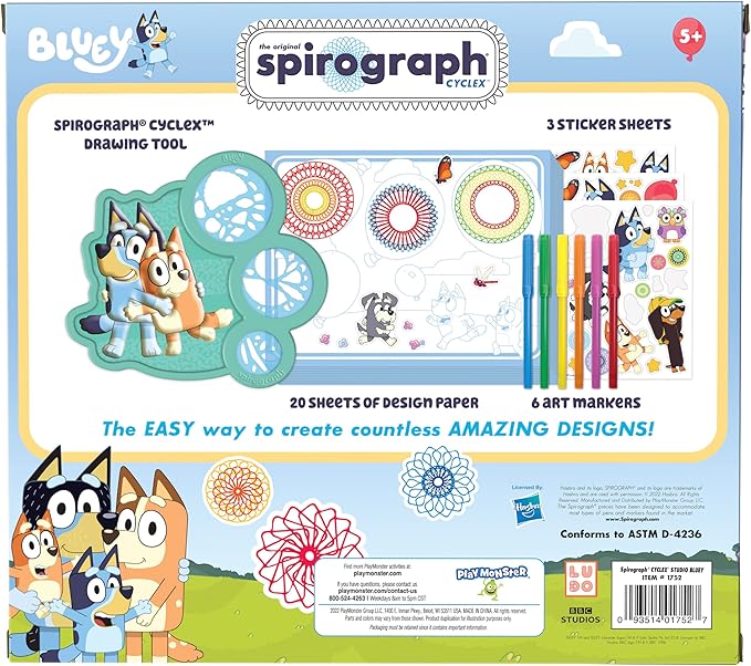 Spirograph Cyclex Set Bluey Drawing Kit, Arts and Crafts, Bluey Toys, Art Supplies, Stickers for Kids, Spiral Art, Markers, Design Sheet Included, Ages 5+