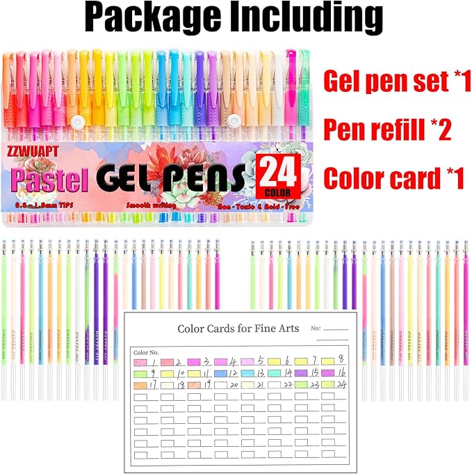 Pastel Gel Pens,72 Color Gel Pens Set including 24 Color Gel Pen with 48 Refills,40% More Ink Colored Gel Pens for Adult Drawing, Doodling, Scrapbook, Journaling