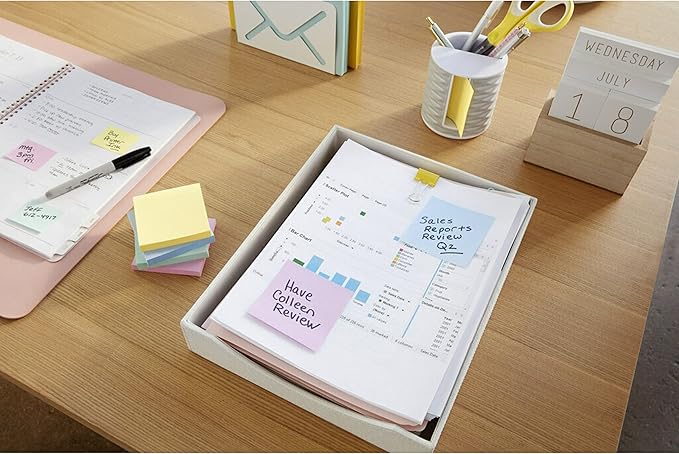 Post-it Notes, 3 in x 3 in, 12 Sticky Note Pads, 100 Sheets per Pad, Beachside Café Collection, School Supplies and Office Products