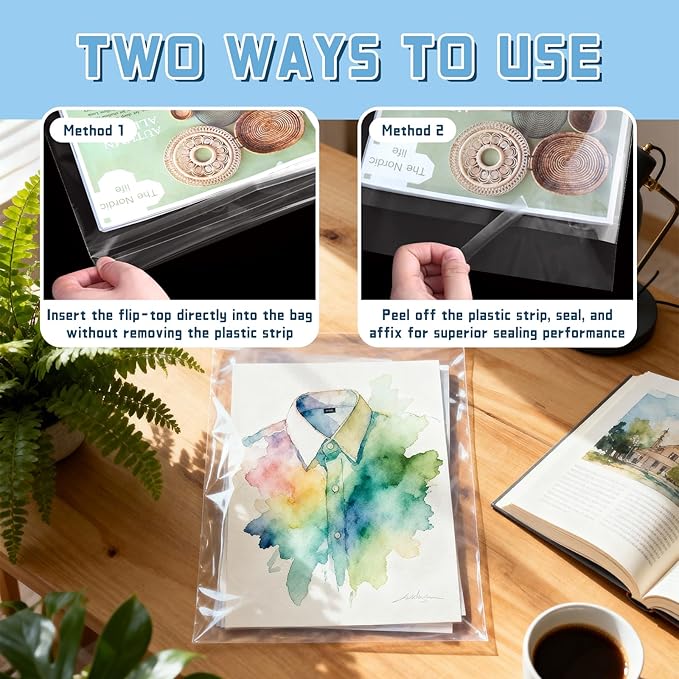 50 Pack 9 3/8 x 12 2/5 inches Crystal Clear Sleeves Storage Bags, Self Sealing Cellophane Bags Magazine Sleeves Protectors for 9x12 Photo Mats Art Prints Drawings