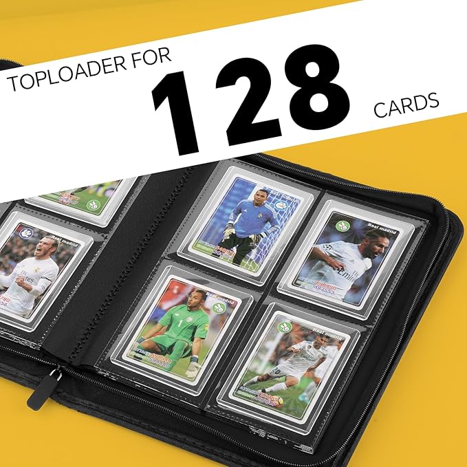 Toploader Binder,Toploader Hard Cases, 4-Pocket Pages Sleeves Hold up 128 Cards.Toploader Card Binder with Sleeves for “3×4” rigid,Card Holder(blue)