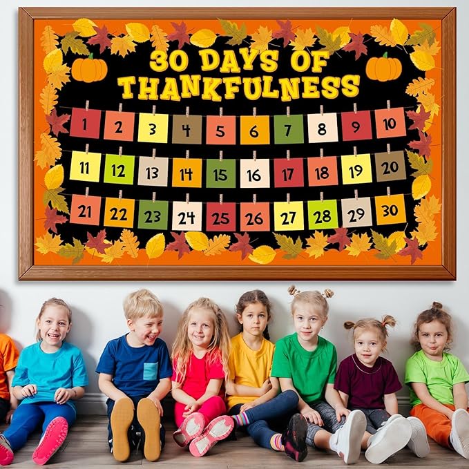 Thanksgiving Bulletin Board Set Fall Classroom Decorations Autumn Paper Cutouts 30 Days of Thankfulness Bulletin Board Maple Leaves Cutout for School Classroom Home Office Wall Door Decor Supplies