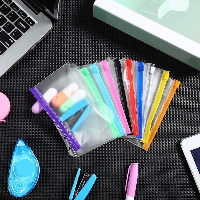 40 Pieces Binder Pockets 6 Hole Zipper Pouch 6 Ring A7 Pockets with Zipper Binder Folders Plastic Pouches Loose Leaf Bags Waterproof PVC Document Filing Bag
