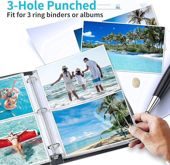 30 Pack Photo Sleeves for 3 Ring Binder - (5x7, for 120 Photos), Archival Photo Page Protectors 5x7, Clear Plastic Photo Album Refill Pages Photo Pockets, Postcard Sleeves, Acid-Free