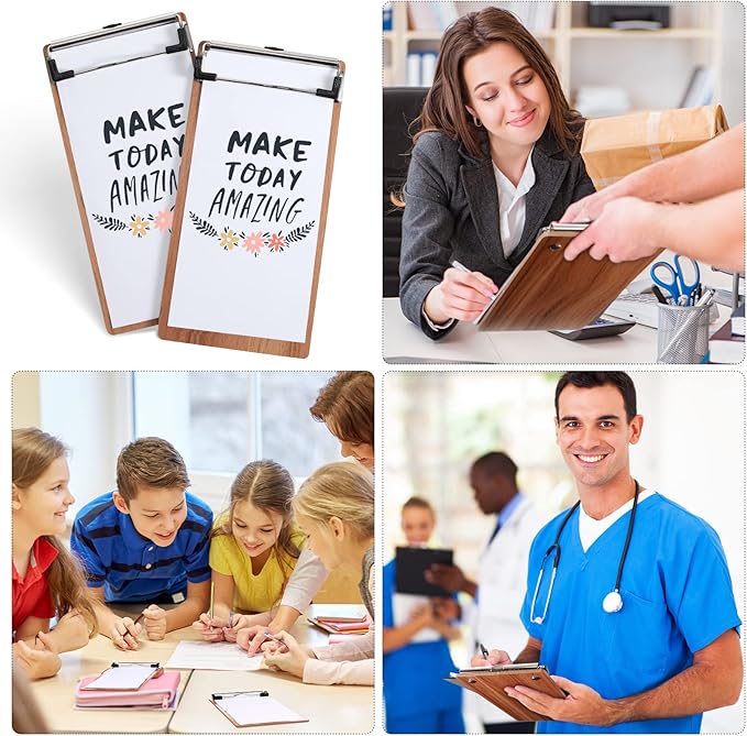 Epakh 30 Pcs Mini Clipboard Small Clipboards Wooden Half Page Clipboard Wood Check Presenters Kids Clipboards for Restaurant School Waitress Guest Server Books Menu Holder, 8 x 4 Inch