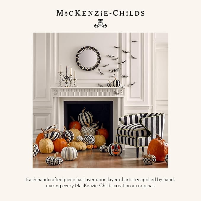 MACKENZIE-CHILDS Small Decorative Pumpkin for Fall Decor, Autumn Decorations for Home, Black-and-White Courtly Check