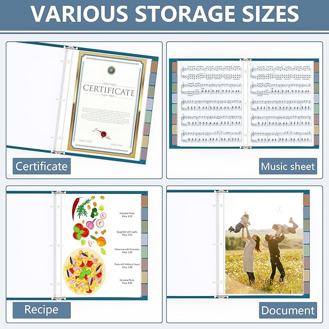 8 Set of 64 Pack Clear Binder Sheet Protectors for 3 Ring Binder Plastic Page Protector with 8 Tabs,Insertable Index Page Divider 8.5x11 Inch(Boho Color)