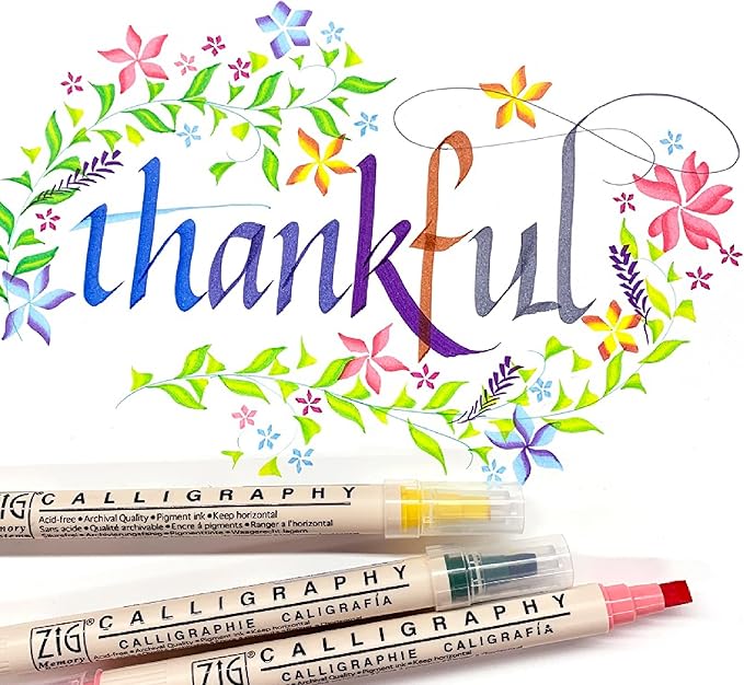 Kuretake Zig Calligraphy Dual Tip Marker Pens 3 colors set, BlueGreen, 2mm, 5mm, Double Tip, for Art, Sketch, illustration, Calligraphy, Journal, Drawing, Made in Japan