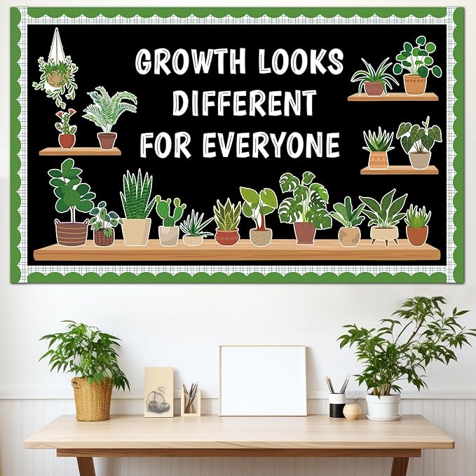 77 Pcs Spring Greenery Classroom Bulletin Board Decoration Potted Plant Bulletin Board Set Greenery Inspirational Classroom Decor Motivational Plant Bookshelf Cutout for Back to School Home Wall Decor