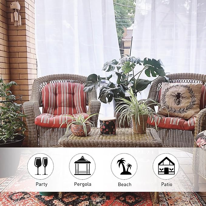 NICETOWN 2 Panels White Sheer Outdoor Curtains for Patio Waterproof, Tab Top Soft Airy Voile Sheer Indoor Outdoor Drapes with Light Filtering for Gazebo/Porch, W54 x L84