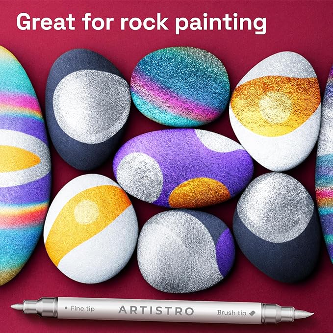 ARTISTRO Gold & Silver Acrylic Paint Pens – Dual Tip Markers – Brush & Fine Tip Paint Pens for Calligraphy, Crafts, Greeting Cards, Ornament Decor, DIY Art