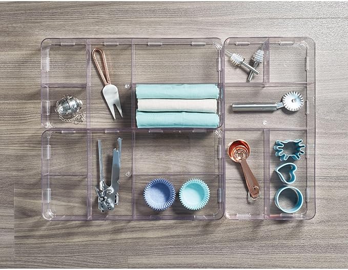 iDesign Interlocking 5-Section Drawer Organizer for Kitchen, Bathroom or Desk Drawers, Clear