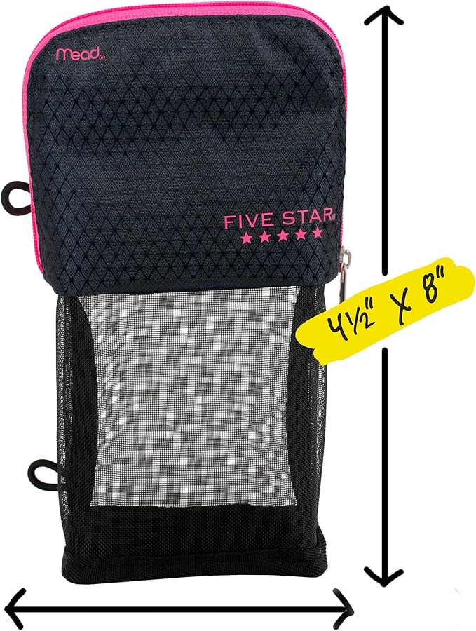 Five Star Pencil Pouch, Pen Case, Stand 'N Store Zipper Pouch, Fits 3-Ring Binder, Storage Organizer for Supplies Earbuds Chargers Cables Makeup, Navy/Pink (505160B-ECM)