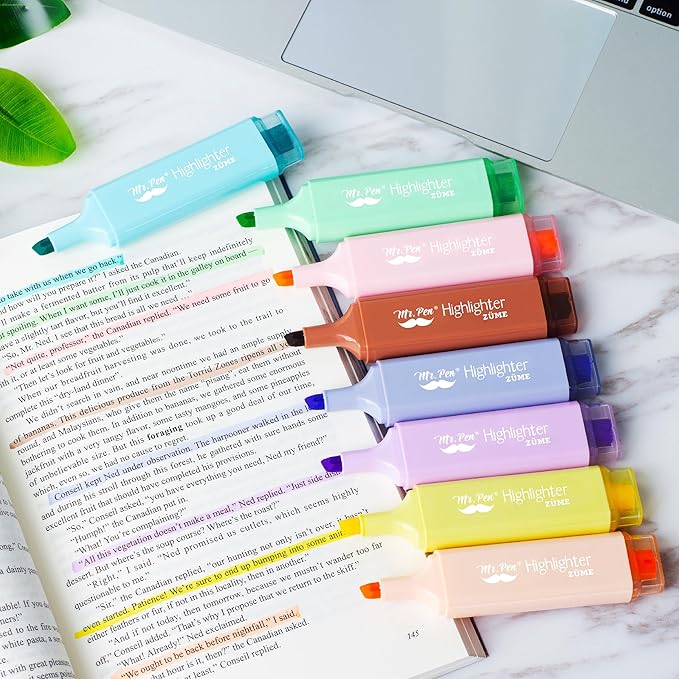 Mr. Pen- Pastel Highlighter, 8 pcs, Tank Style, Chisel Tip, Cute No Bleed Bible Highlighter
