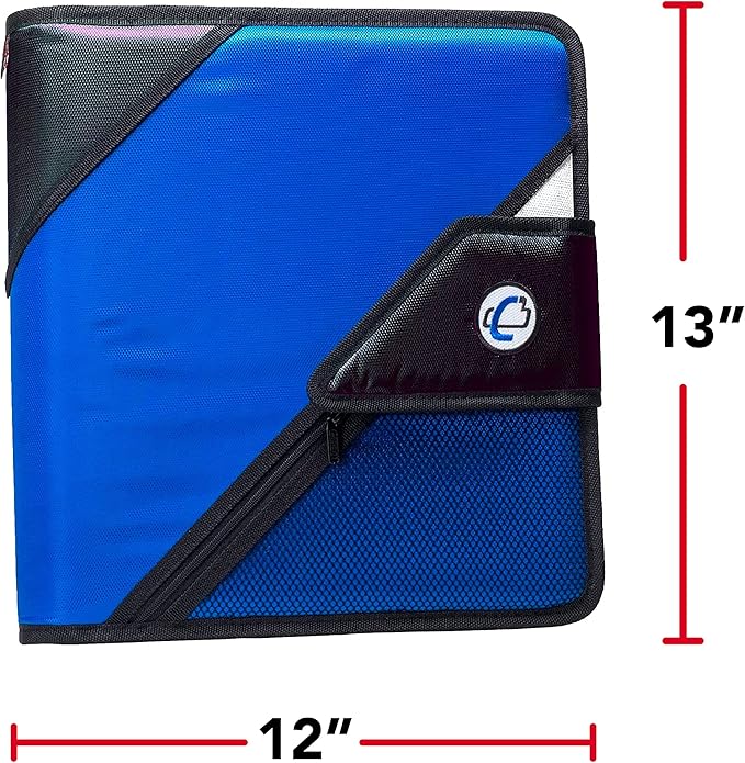 Case-it The Open Tab Velcro Opening Binder - 2 Inch O-Rings - 5 Color Tab Expanding File Folder - Multiple Pockets - 400 Sheet Capacity - Blue S-826-A