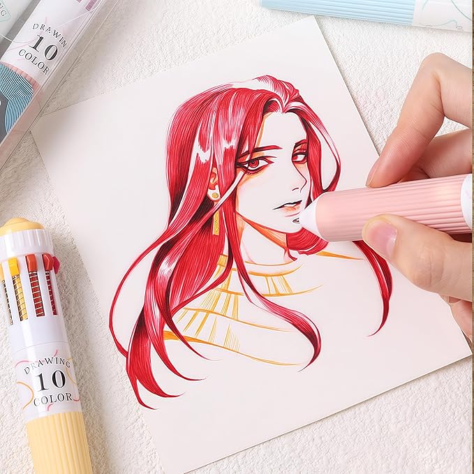 Multicolor Ballpoint Pen 0.8 mm, 10-in-1 Colored Pens Fine Point,Retractable Pens for Adult Coloring Books, Bible, Drawing, Note Taking, Art & Journaling Supplies(Orange Sea +Skin tone)