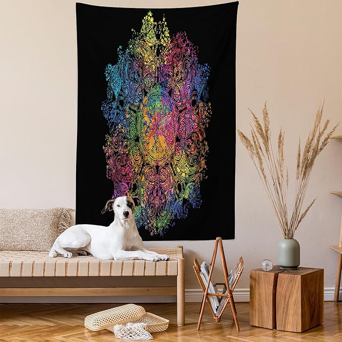 Ambesonne Psychedelic Tapestry, Colorful Mandala Pattern Cosmos Universe Graphic Print, Wall Hanging for Bedroom Living Room Dorm Decor, 40" X 60", Black Pink