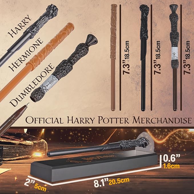 Harry Potter 3 Levitating Wand Pens Set with Magnetic Stand, Collectible Wands, Cool Desk Decor for Office School Uni, Gifts for Kids and Adults (Multi 3 Pcs)