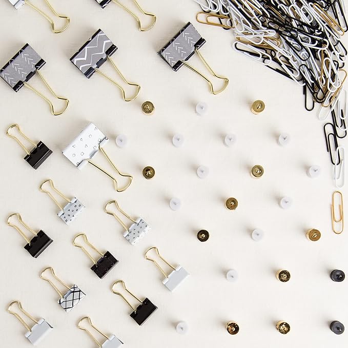 U Brands Office Accessory Kit, Office Supplies (Black, White and Gold)
